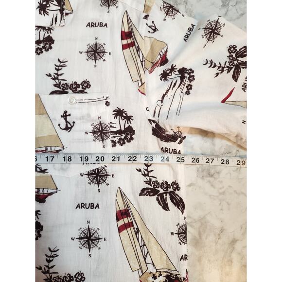 White Sands Men's Aruba Boat Vacation Printed Short Sleeve Button Down Shirt XL - Picture 4 of 5
